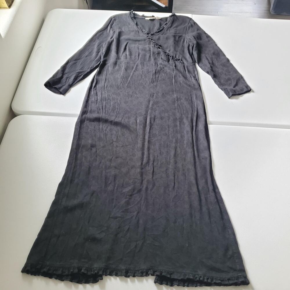 J Jill Dress Womens Medium Black Floral Knit Wrap Maxi Whimsigoth Ruffle USA